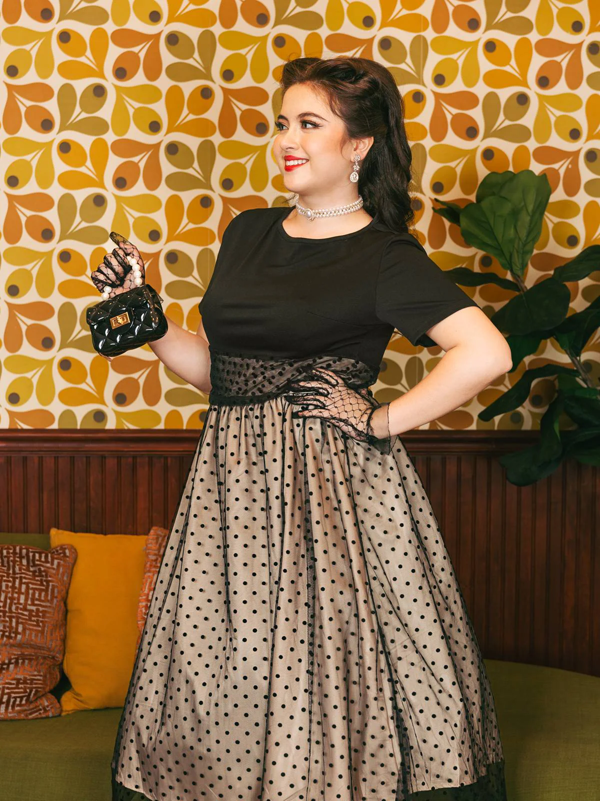 1950ER PATCHWORK KURZARM DOT SWING KLEID - Image 4