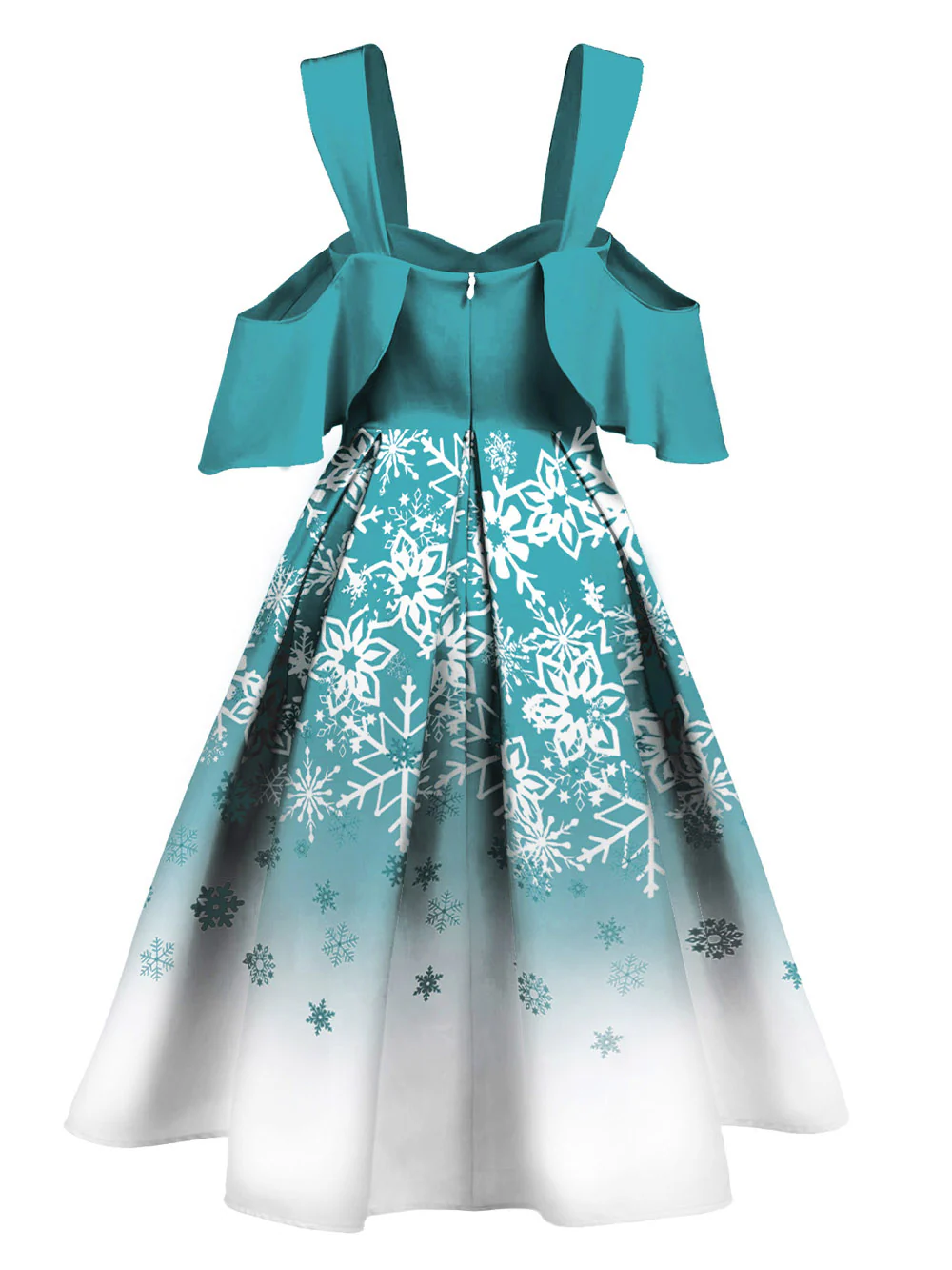 Blau 1950er Schneeflocke Schulterfreies Kleid - Image 3