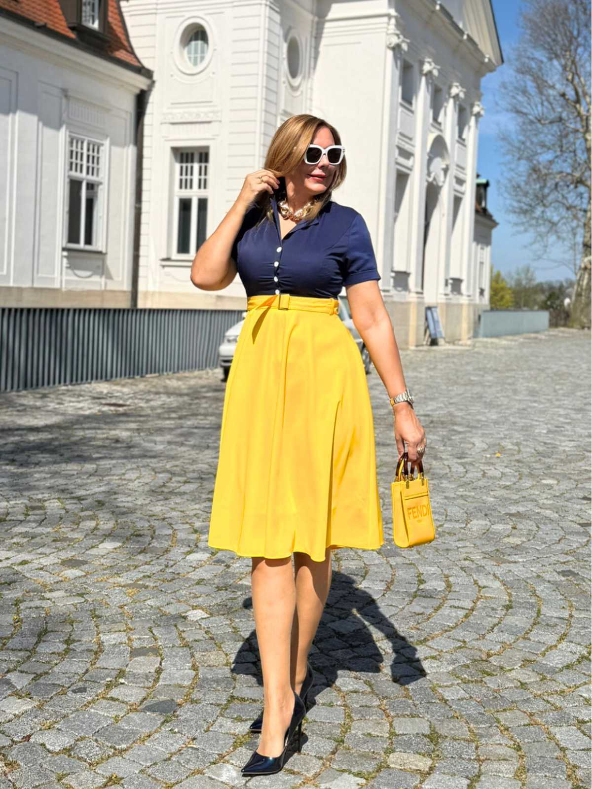 1950ER PATCHWORK V-AUSSCHNITT KURZARM SWING KLEID - Image 2