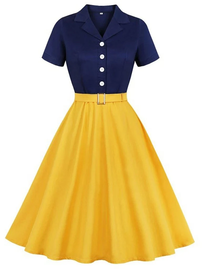 1950ER PATCHWORK V-AUSSCHNITT KURZARM SWING KLEID - Image 9