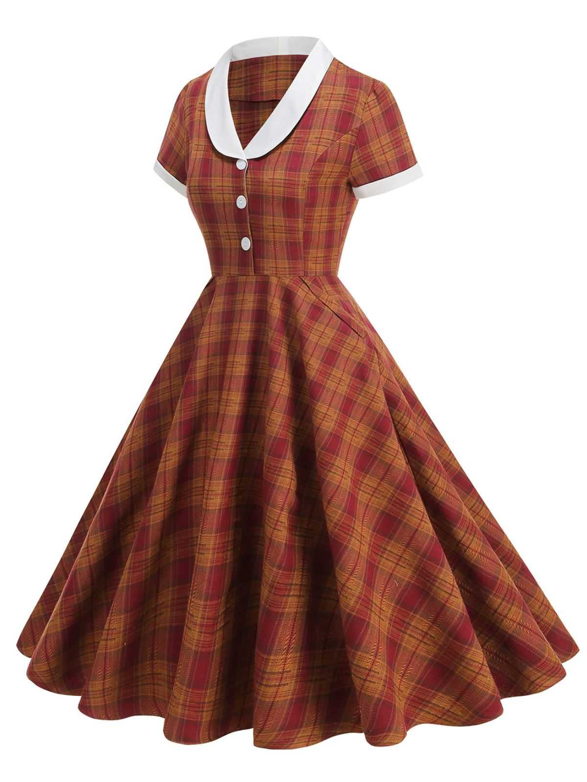 1950er Peter Pan Kragen Plaid Swing Kleid - Image 2