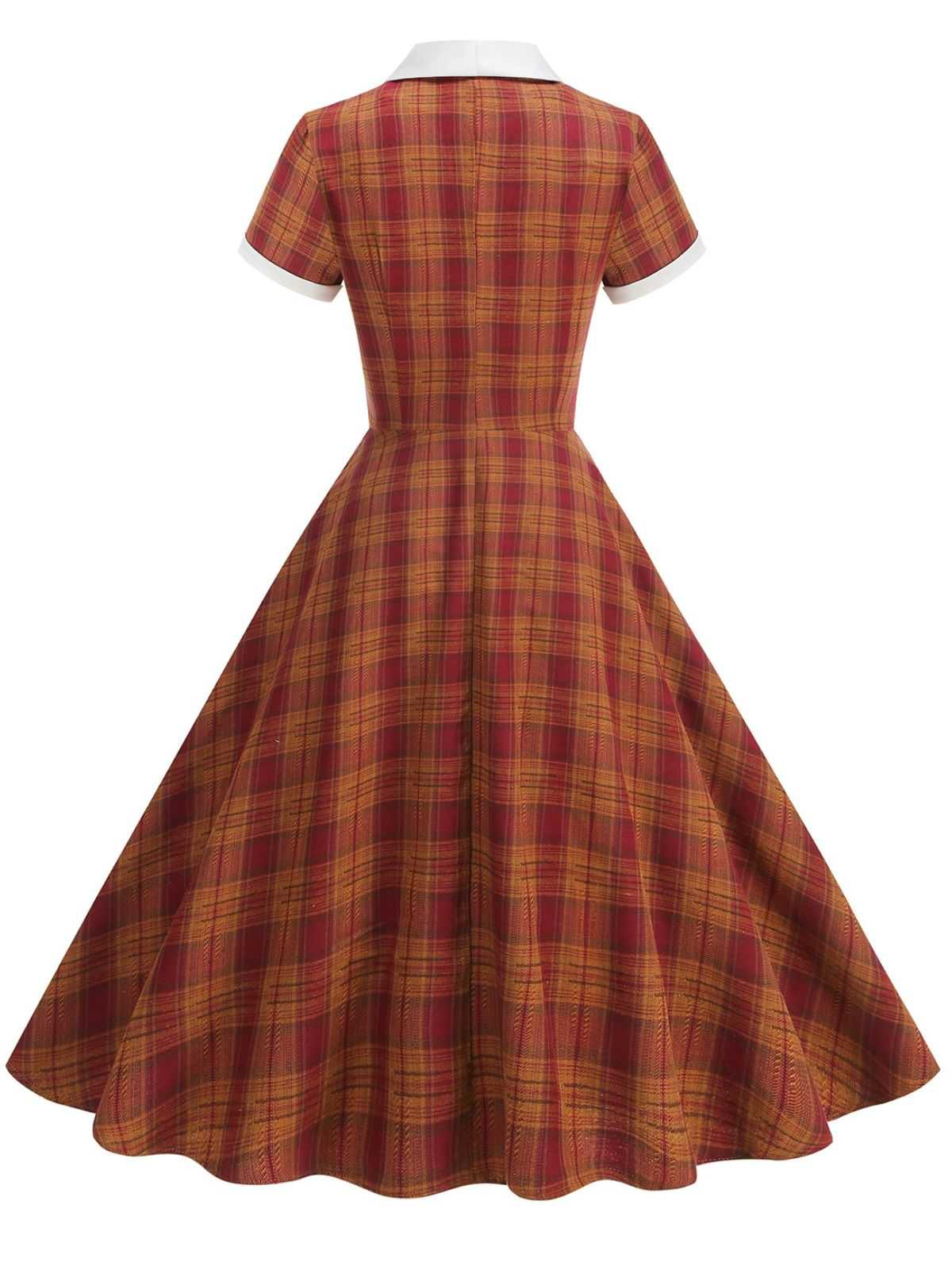 1950er Peter Pan Kragen Plaid Swing Kleid - Image 3
