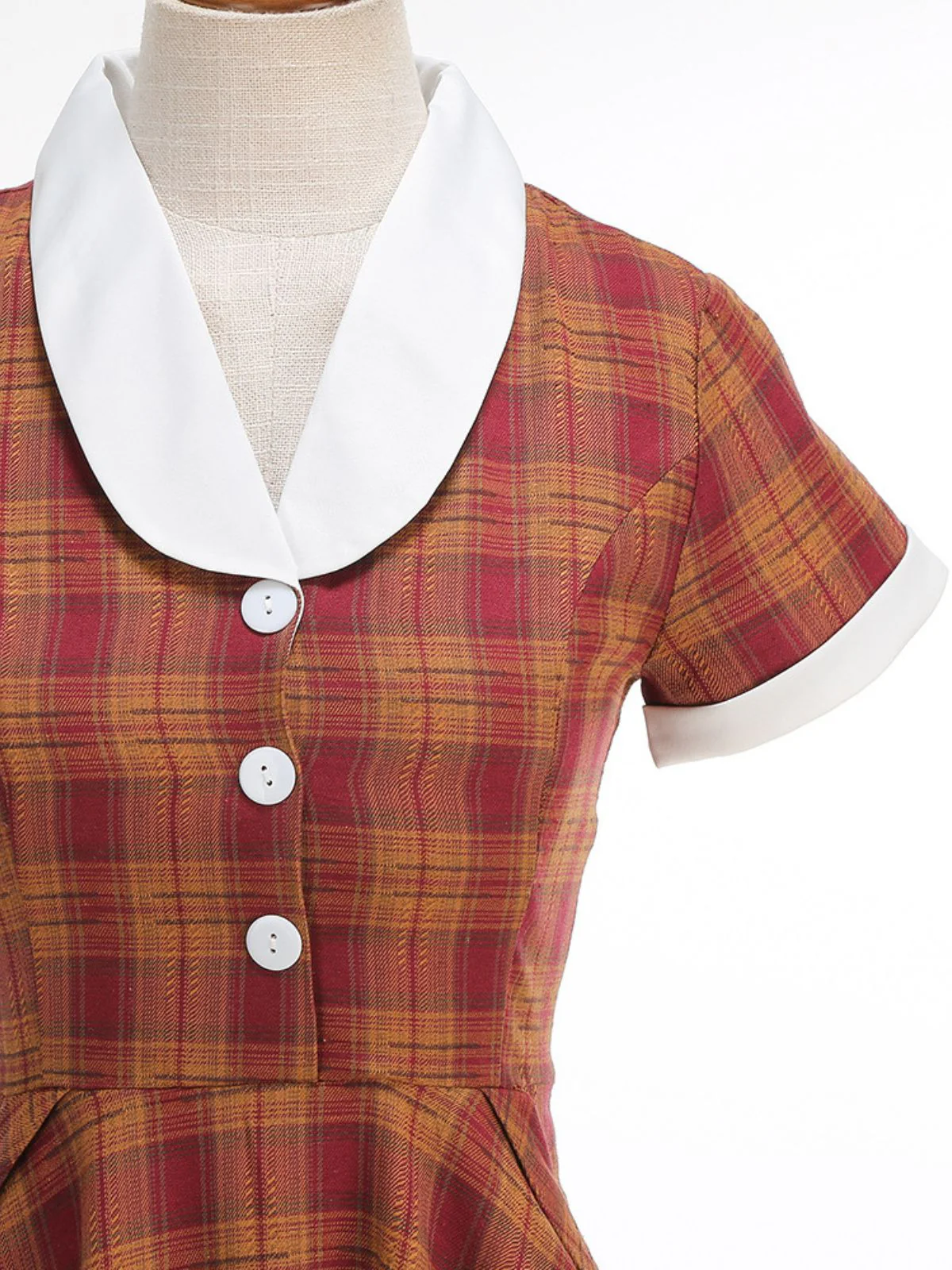 1950er Peter Pan Kragen Plaid Swing Kleid - Image 4