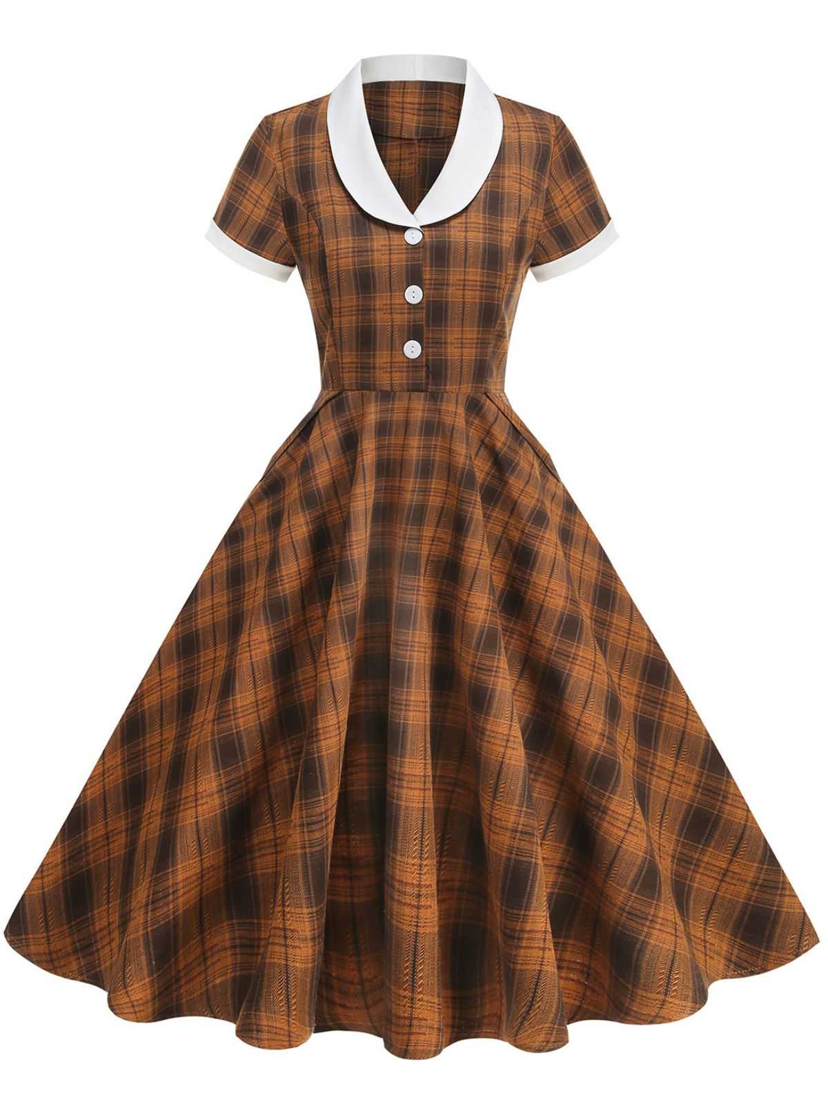 1950er Peter Pan Kragen Plaid Swing Kleid - Image 6