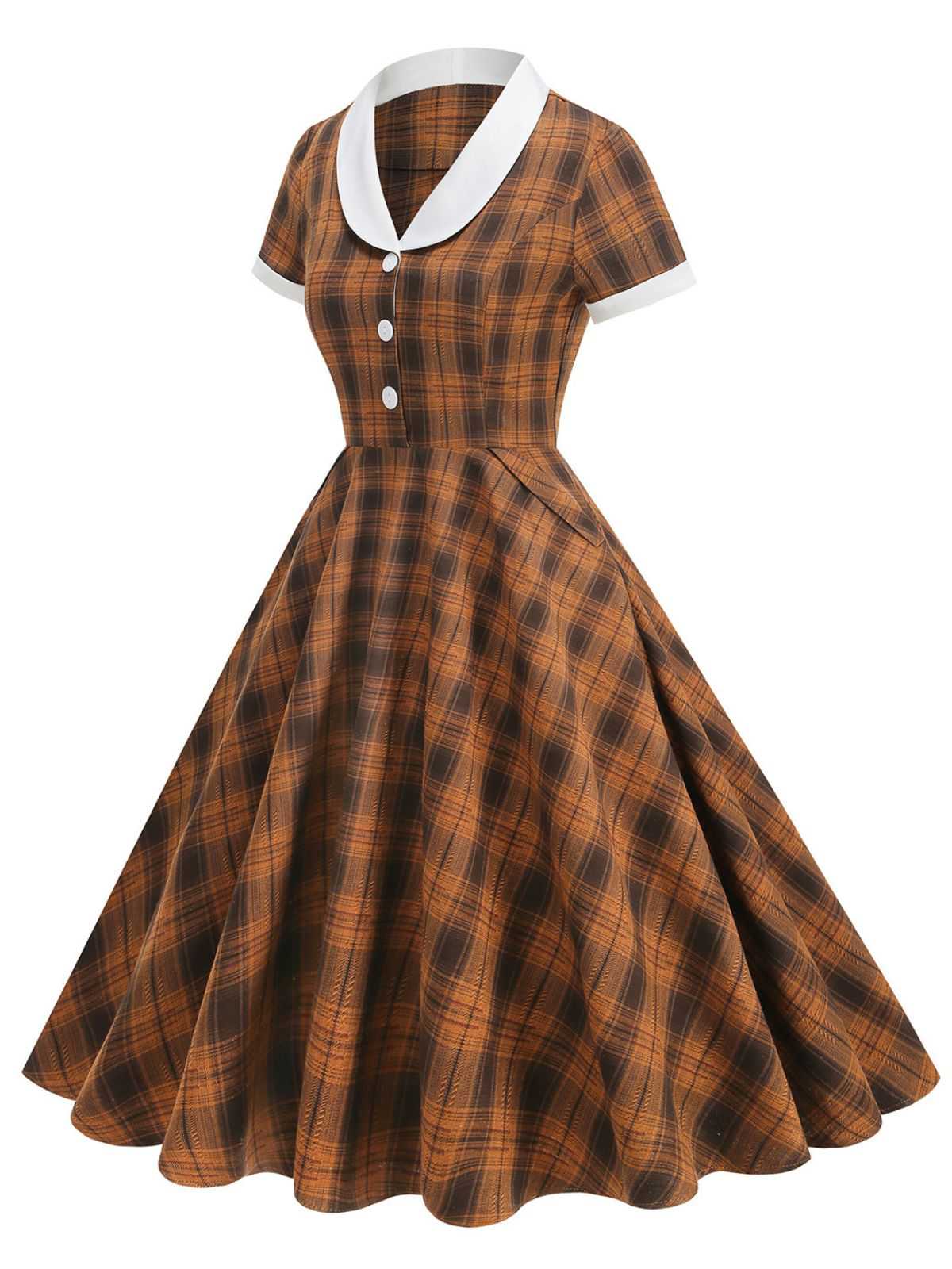 1950er Peter Pan Kragen Plaid Swing Kleid - Image 7