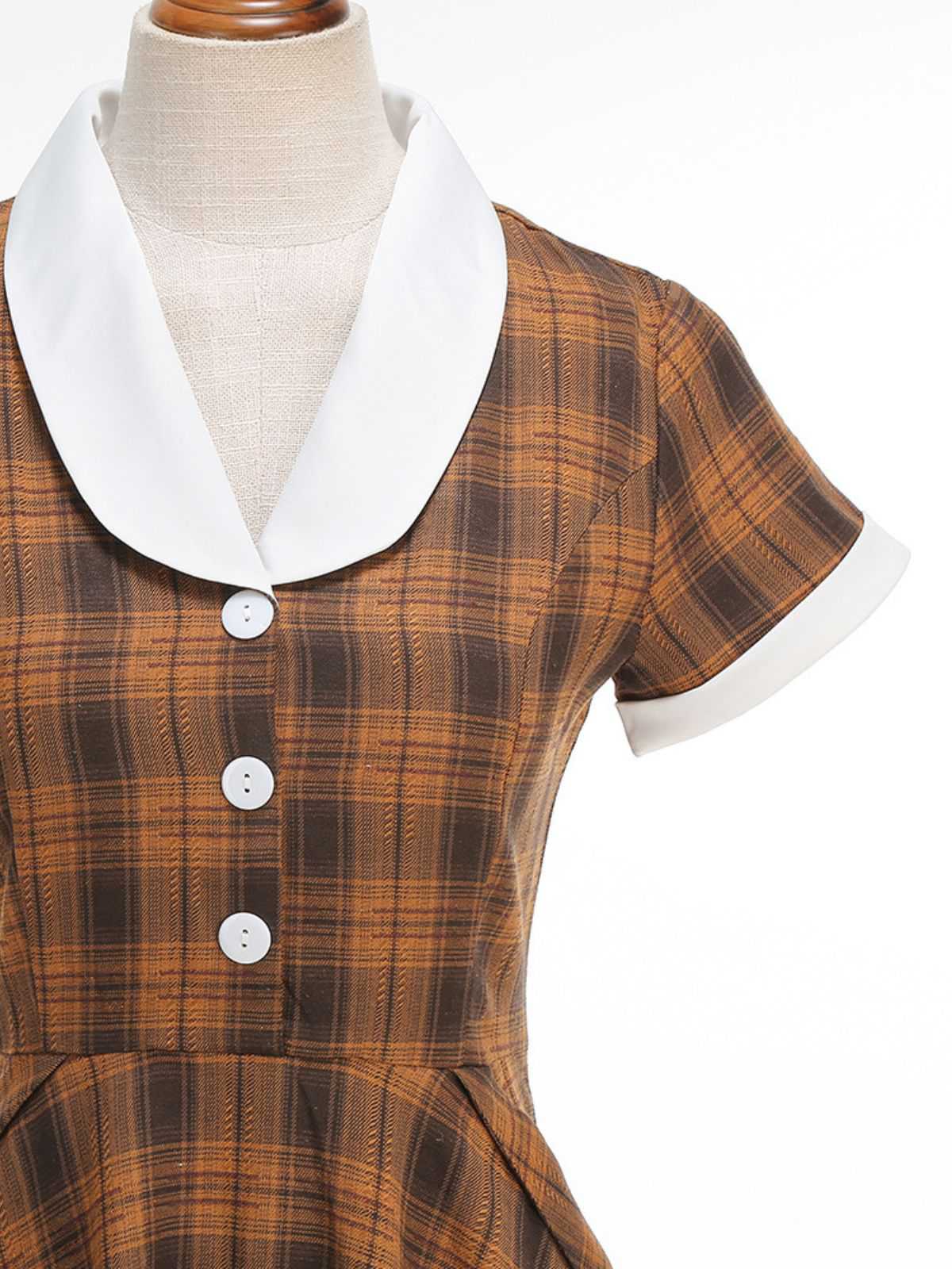 1950er Peter Pan Kragen Plaid Swing Kleid - Image 9