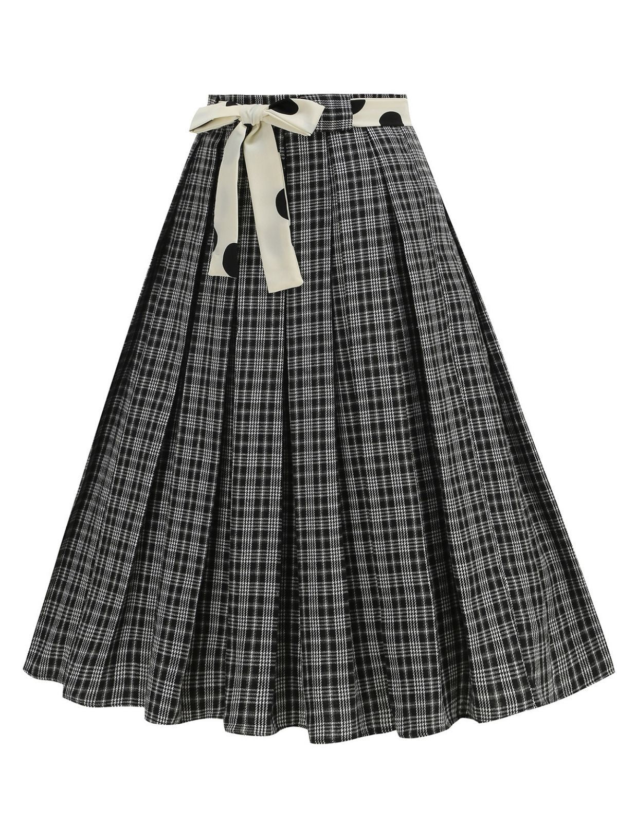 1950er Polka Dot Gürtel Plaid Plissiertes Rock - Image 10
