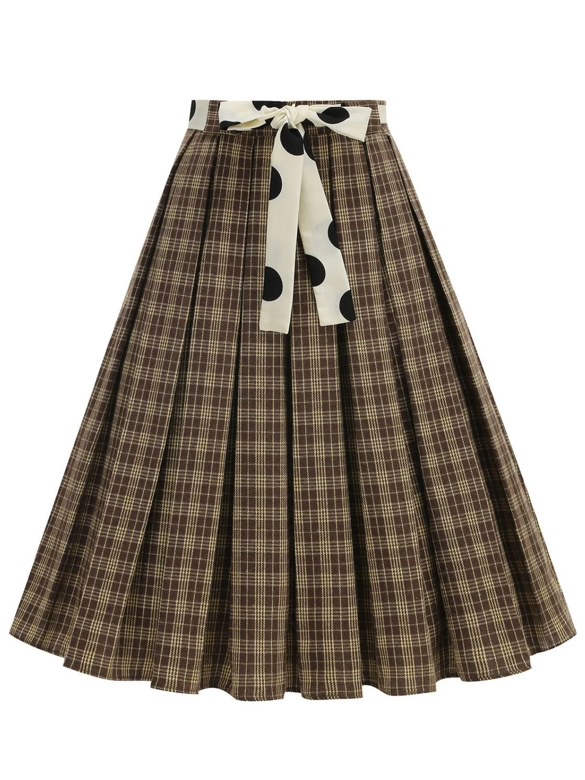 1950er Polka Dot Gürtel Plaid Plissiertes Rock - Image 2