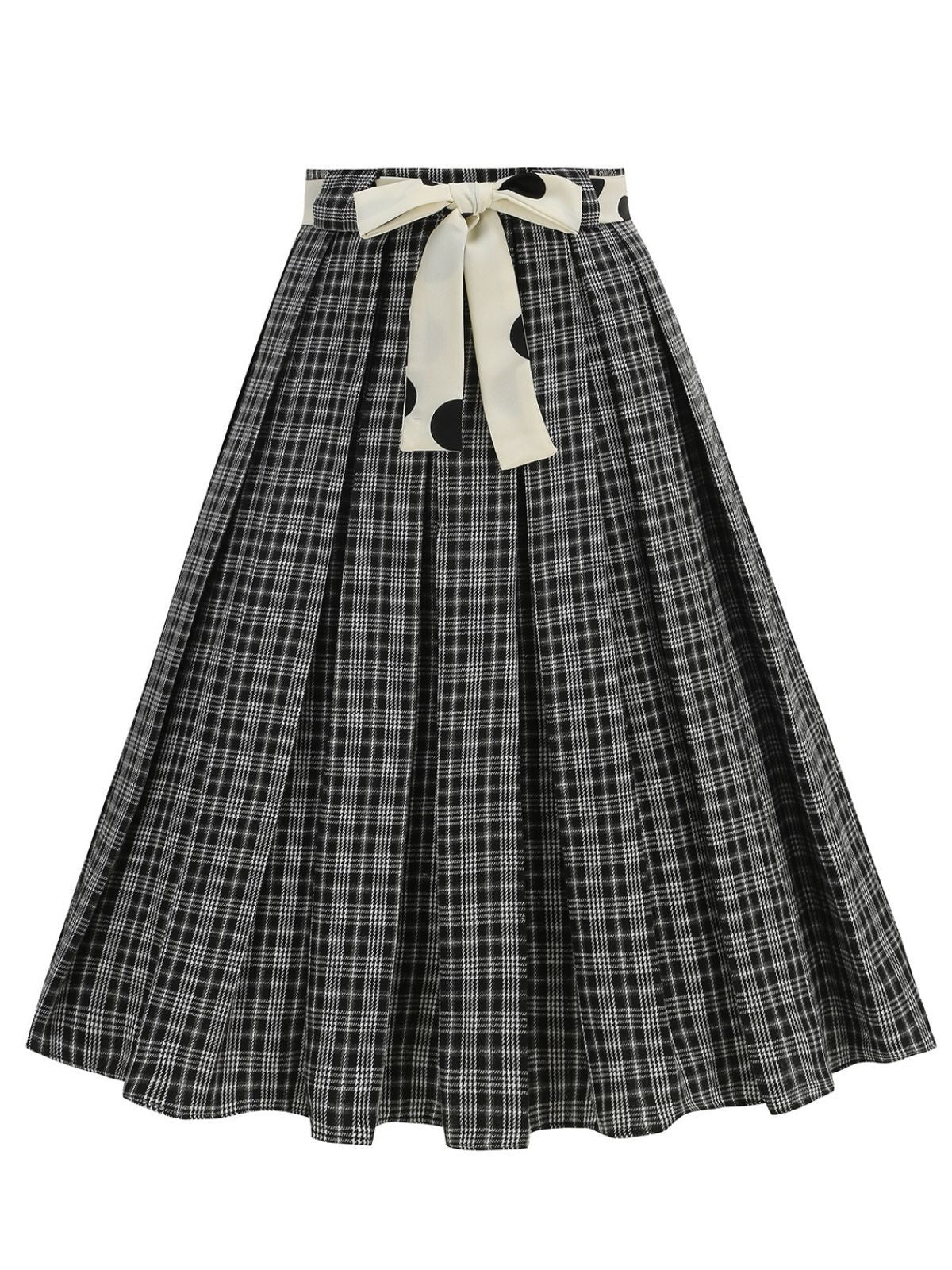 1950er Polka Dot Gürtel Plaid Plissiertes Rock - Image 3