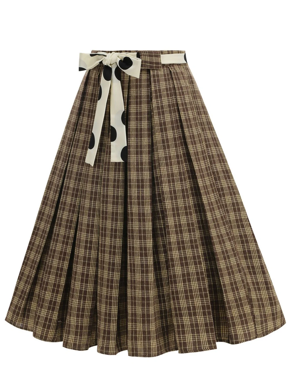 1950er Polka Dot Gürtel Plaid Plissiertes Rock - Image 8
