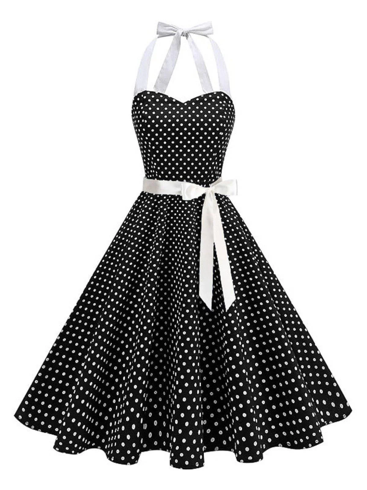 1950er Polka Dot Halter Gürtel Swing Kleid - Image 2