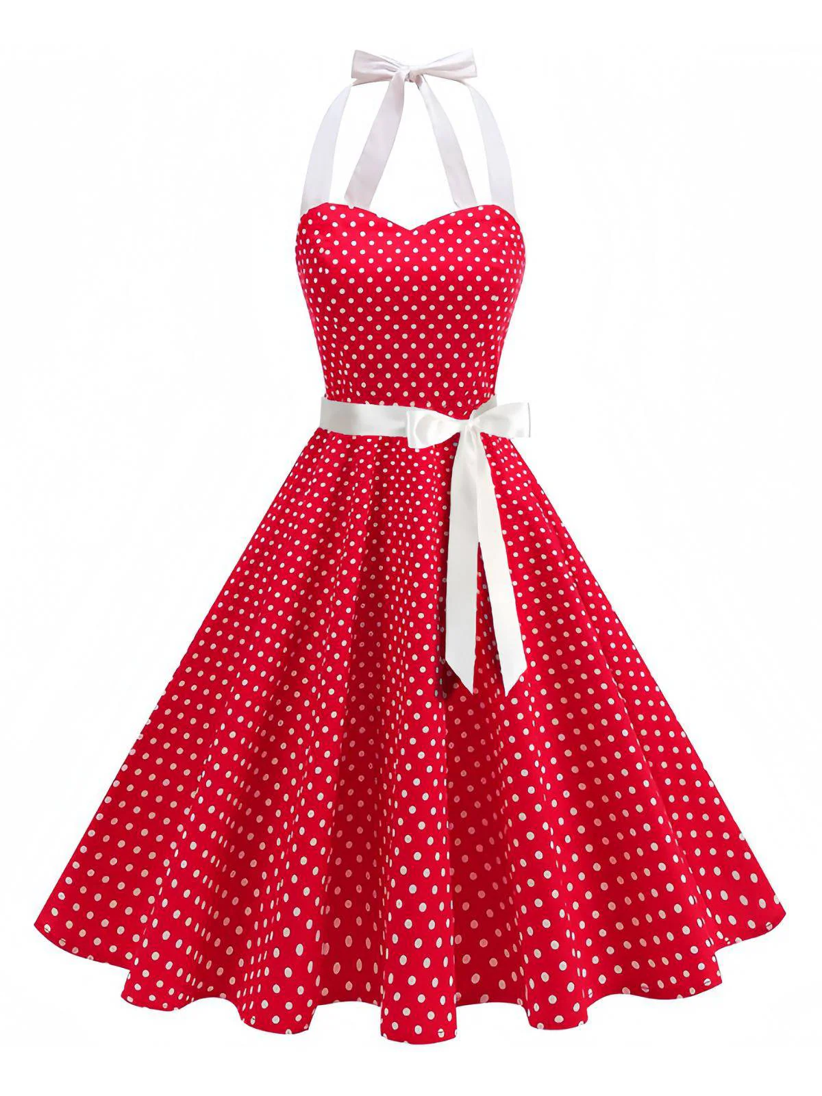 1950er Polka Dot Halter Gürtel Swing Kleid - Image 3
