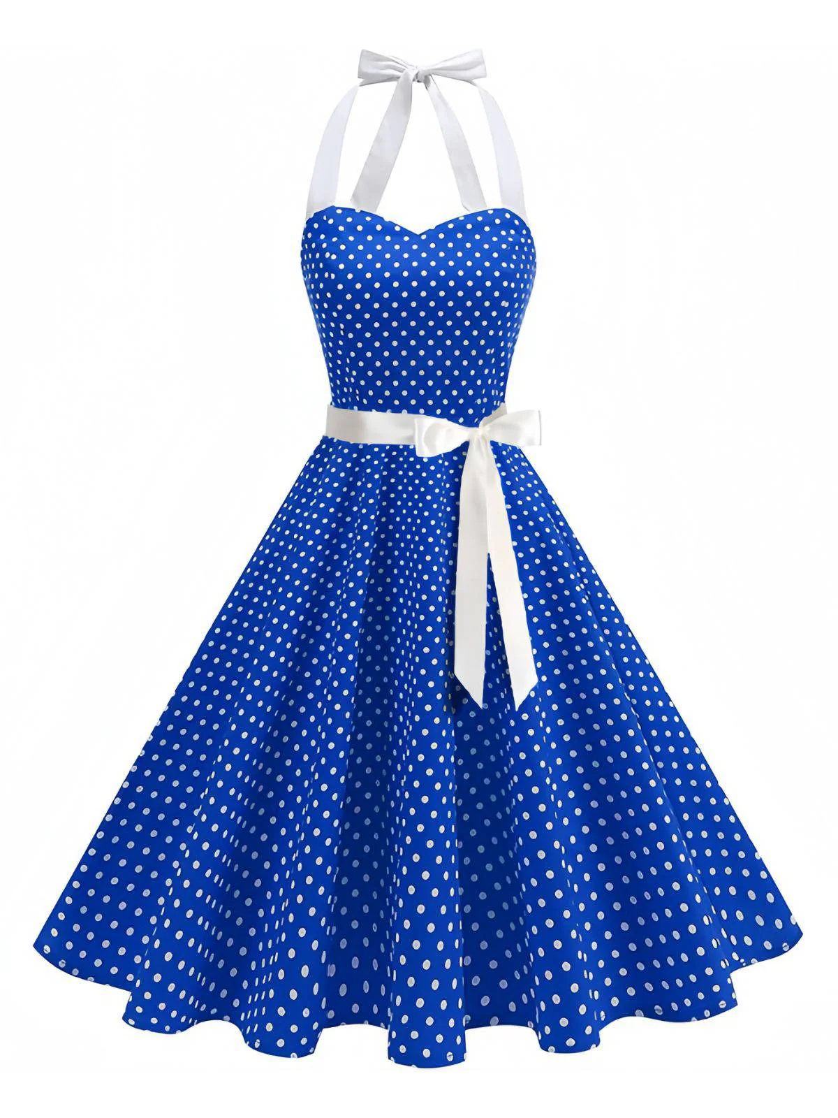 1950er Polka Dot Halter Gürtel Swing Kleid - Image 4