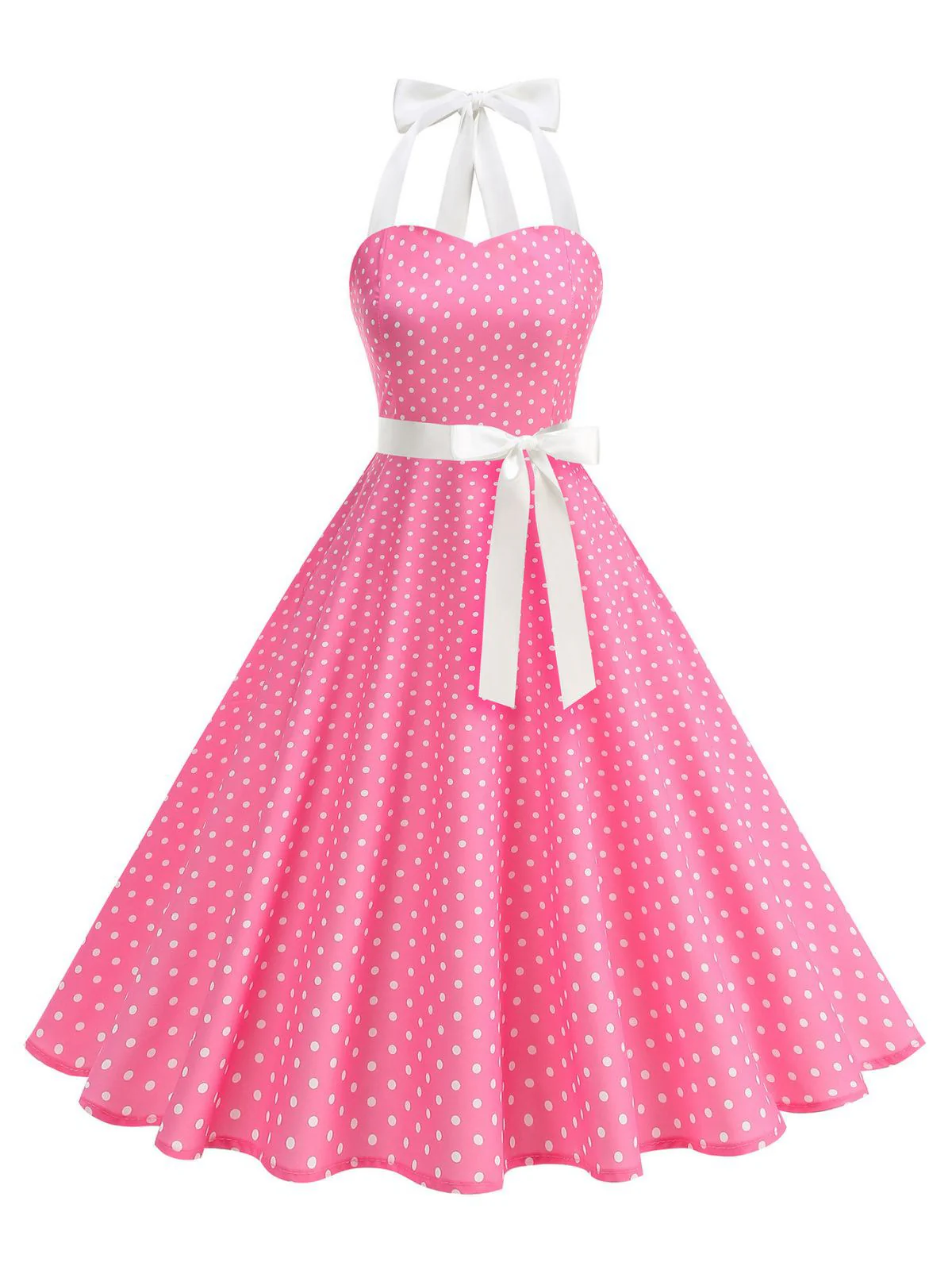 1950er Polka Dot Halter Gürtel Swing Kleid - Image 5