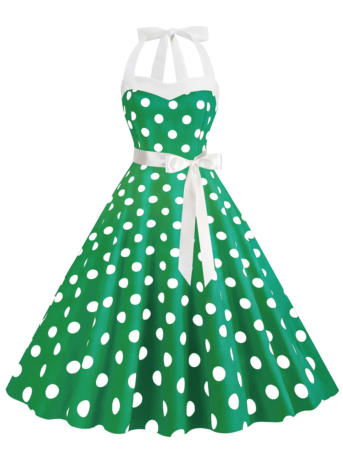 1950er Polka Dot Haltergürtel Swing Kleid - Image 11