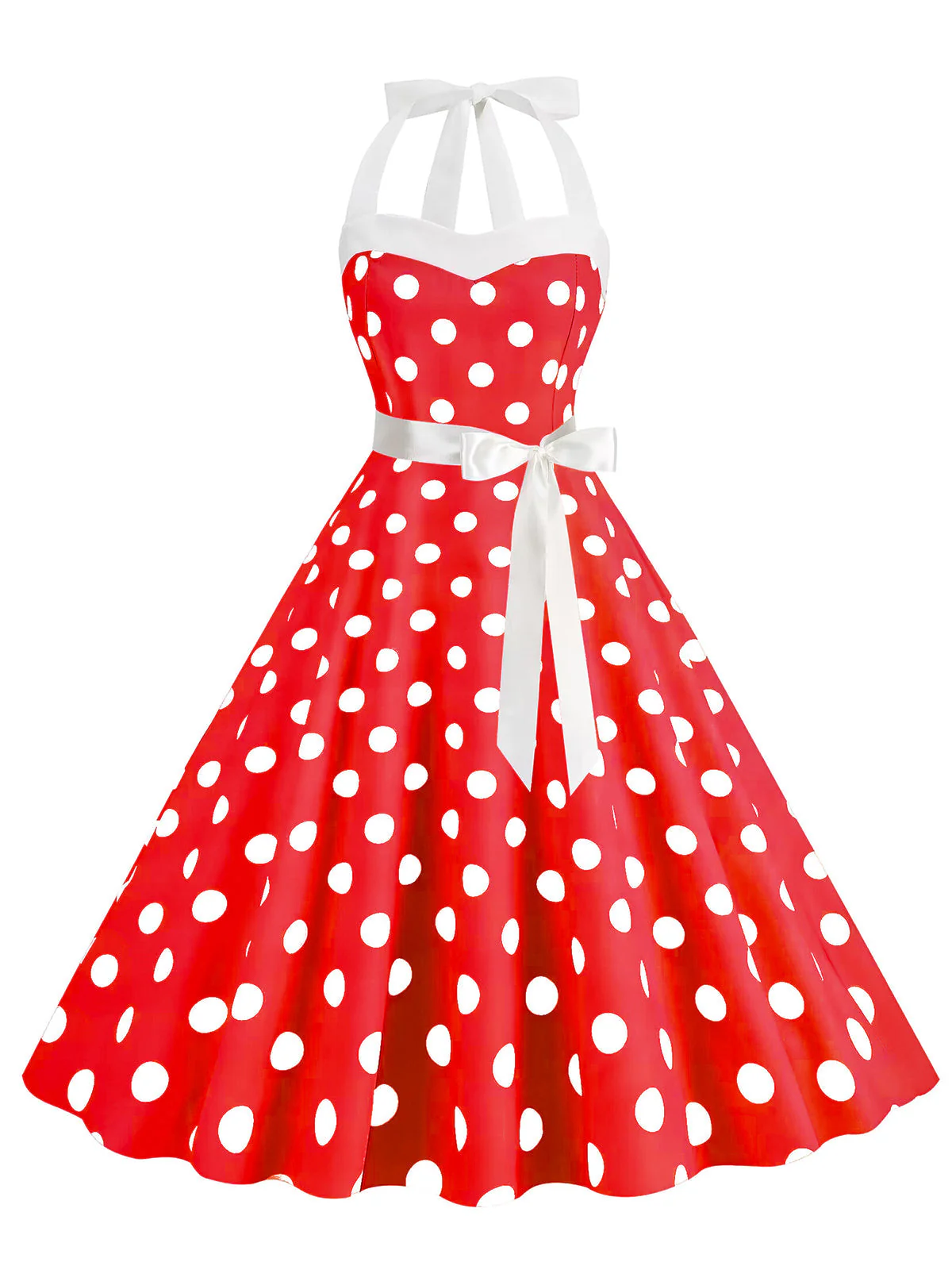 1950er Polka Dot Haltergürtel Swing Kleid - Image 13