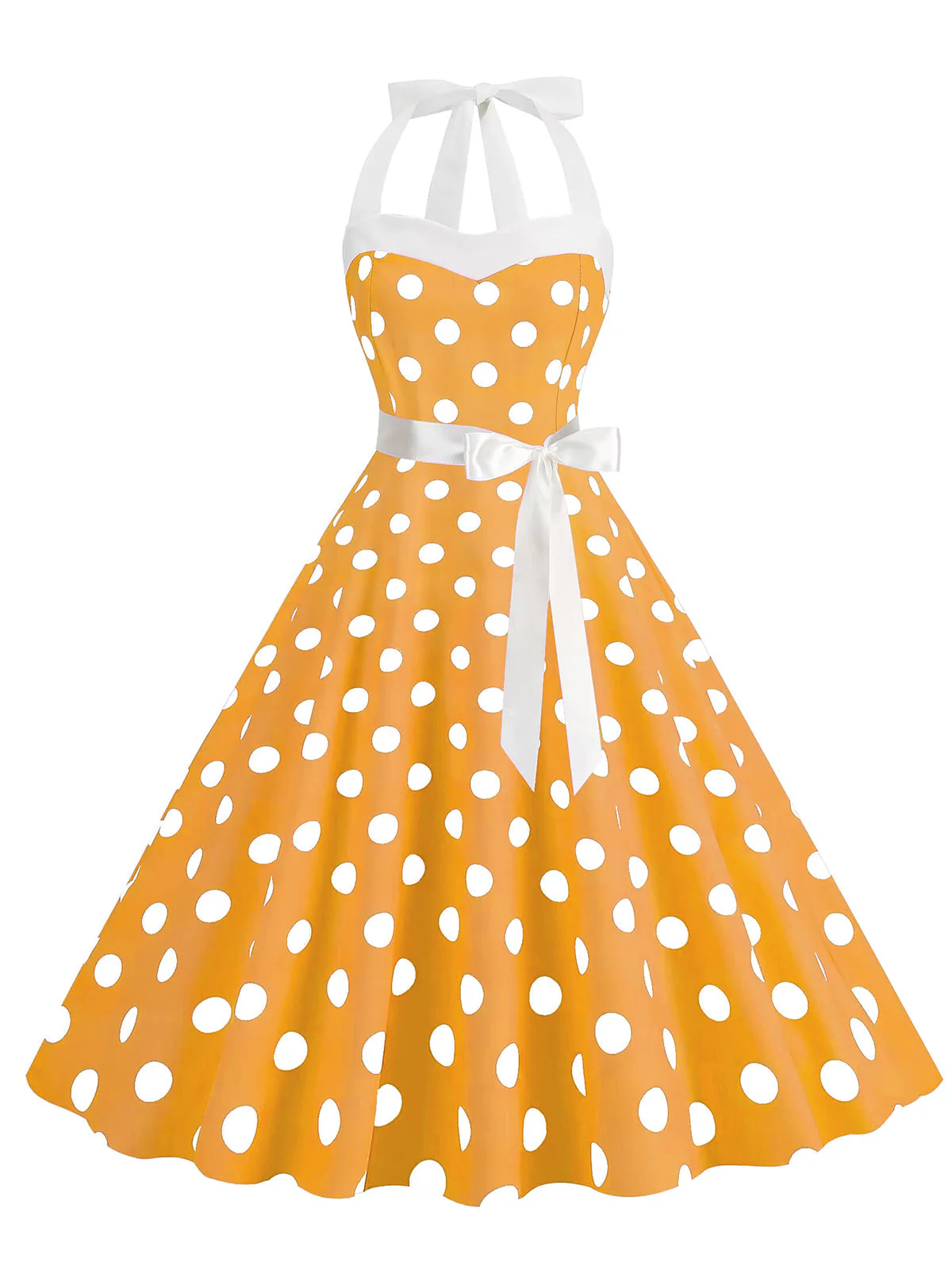 1950er Polka Dot Haltergürtel Swing Kleid - Image 3