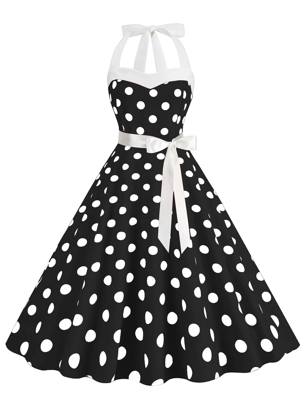 1950er Polka Dot Haltergürtel Swing Kleid - Image 5
