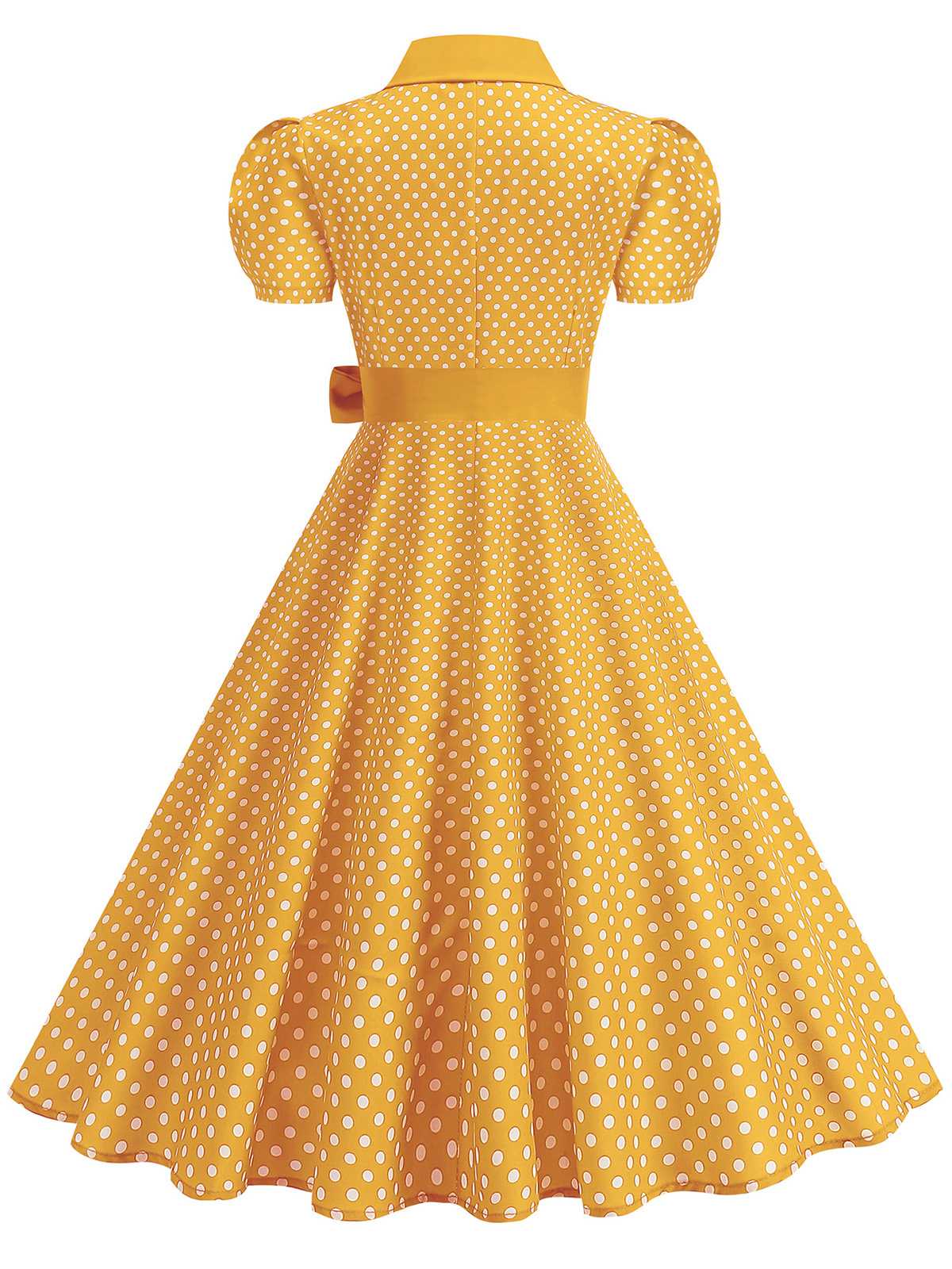 1950er Polka Dot Hemdkragen Gürtel Swing Kleid - Image 11