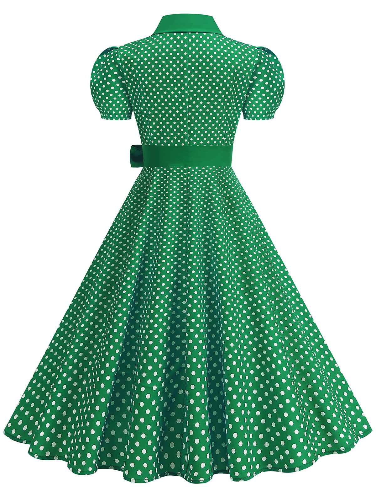 1950er Polka Dot Hemdkragen Gürtel Swing Kleid - Image 14