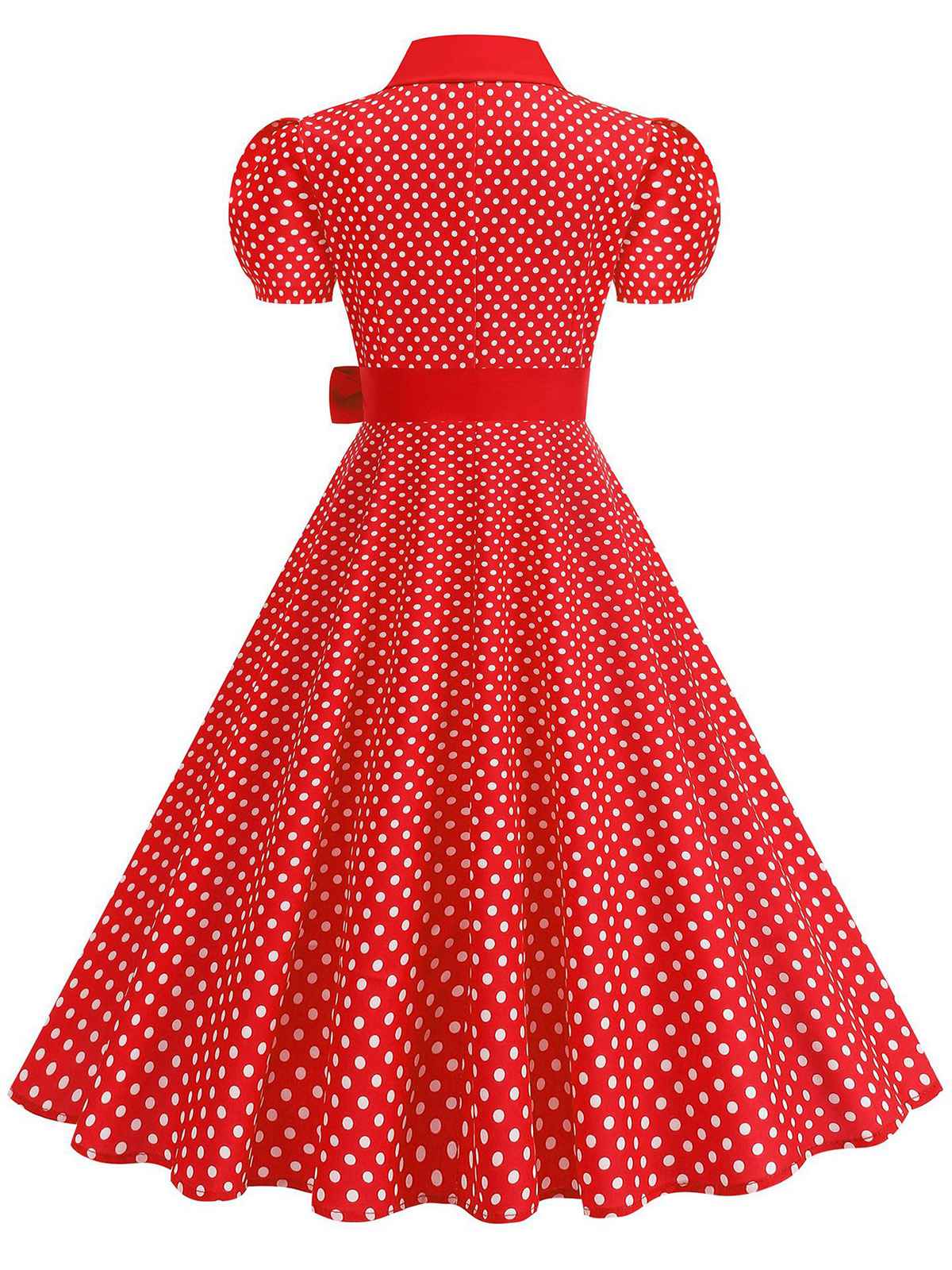 1950er Polka Dot Hemdkragen Gürtel Swing Kleid - Image 2