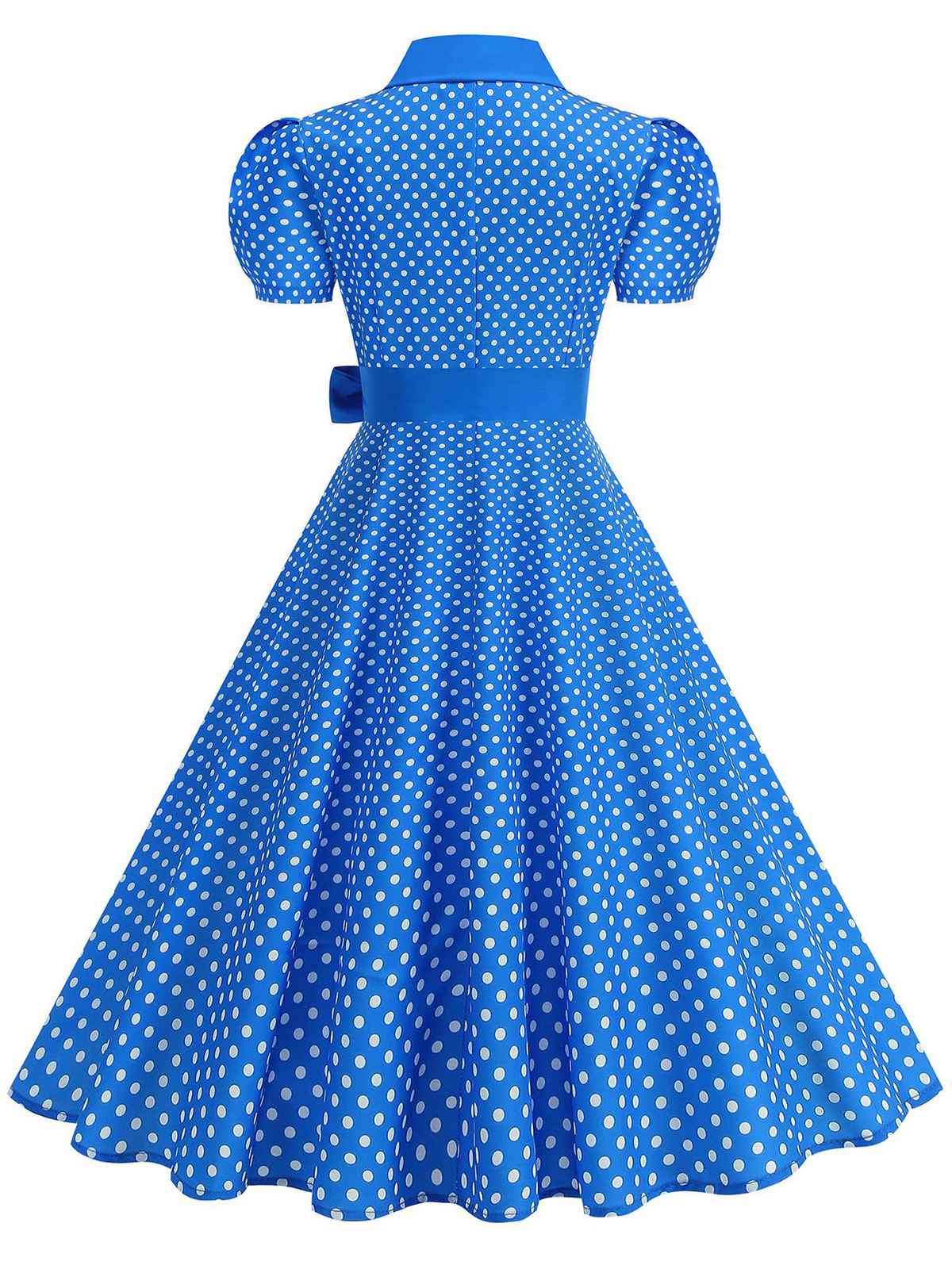 1950er Polka Dot Hemdkragen Gürtel Swing Kleid - Image 8