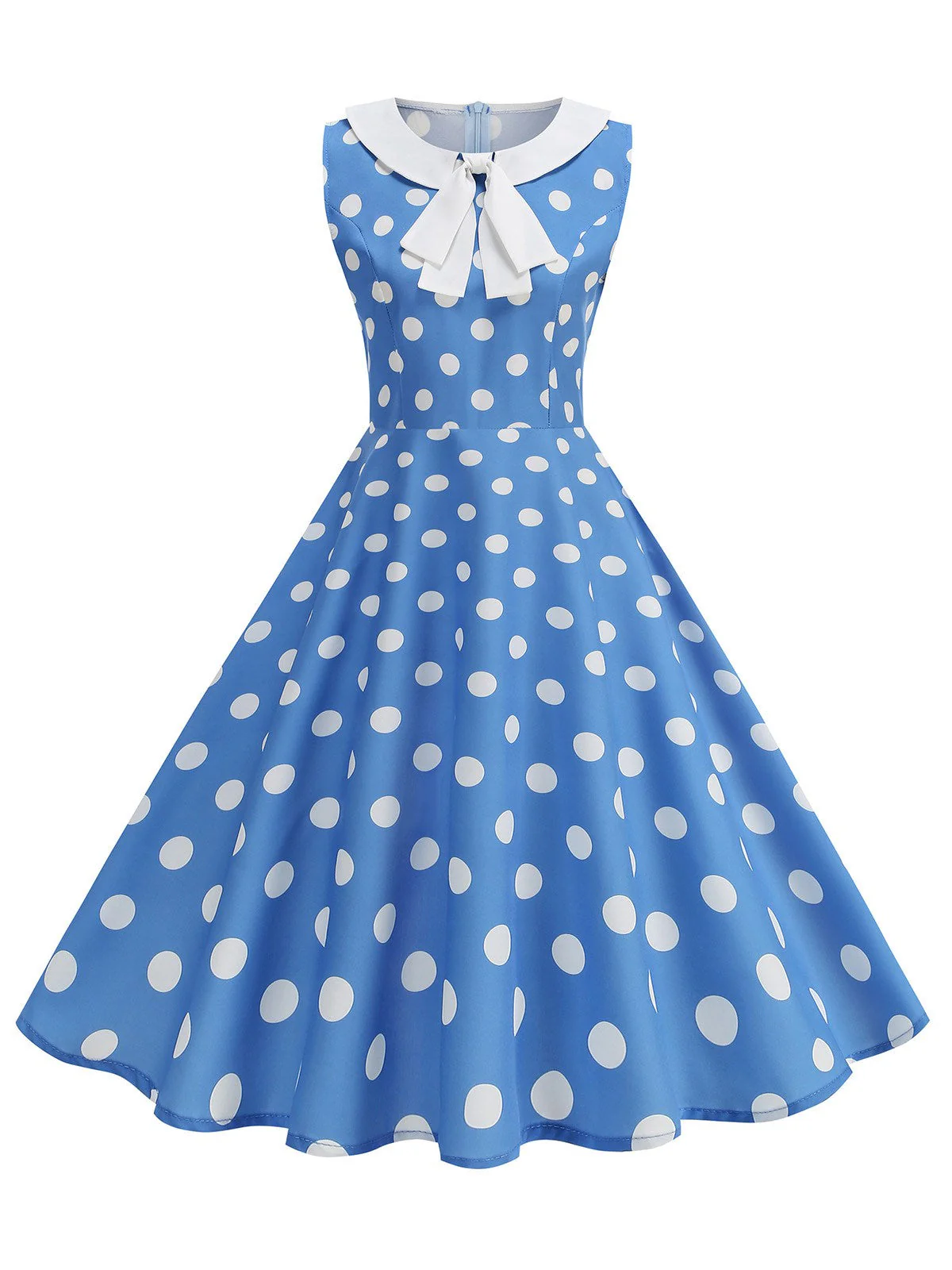 1950er Polka Dot Peter-Pan-Kragen Ärmelloses Kleid