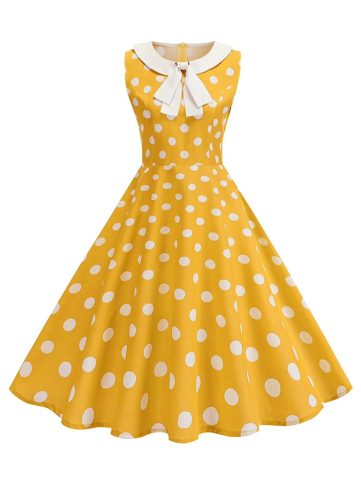 1950er Polka Dot Peter-Pan-Kragen Ärmelloses Kleid - Image 11