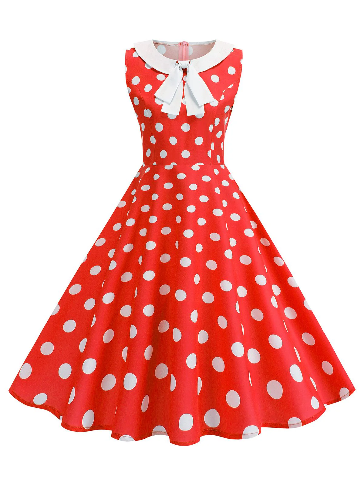 1950er Polka Dot Peter-Pan-Kragen Ärmelloses Kleid - Image 8