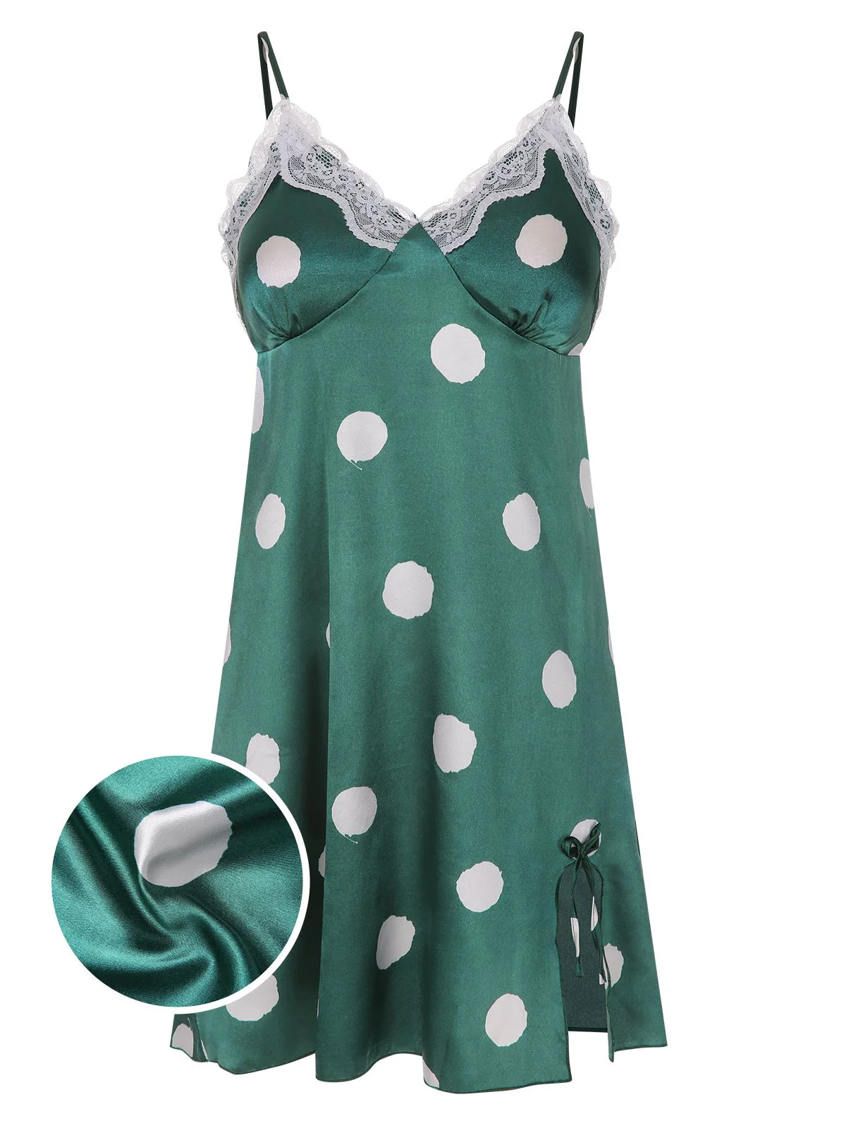 Grün 1950er Polka Dot Spitze Spaghetti Träger Nachtwäsche