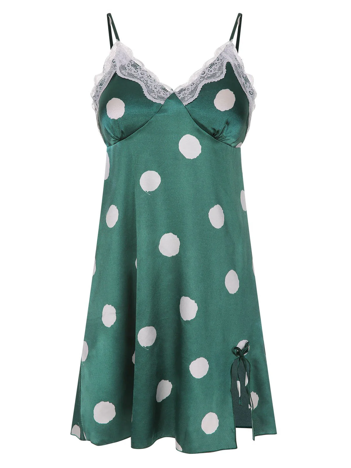 Grün 1950er Polka Dot Spitze Spaghetti Träger Nachtwäsche - Image 2