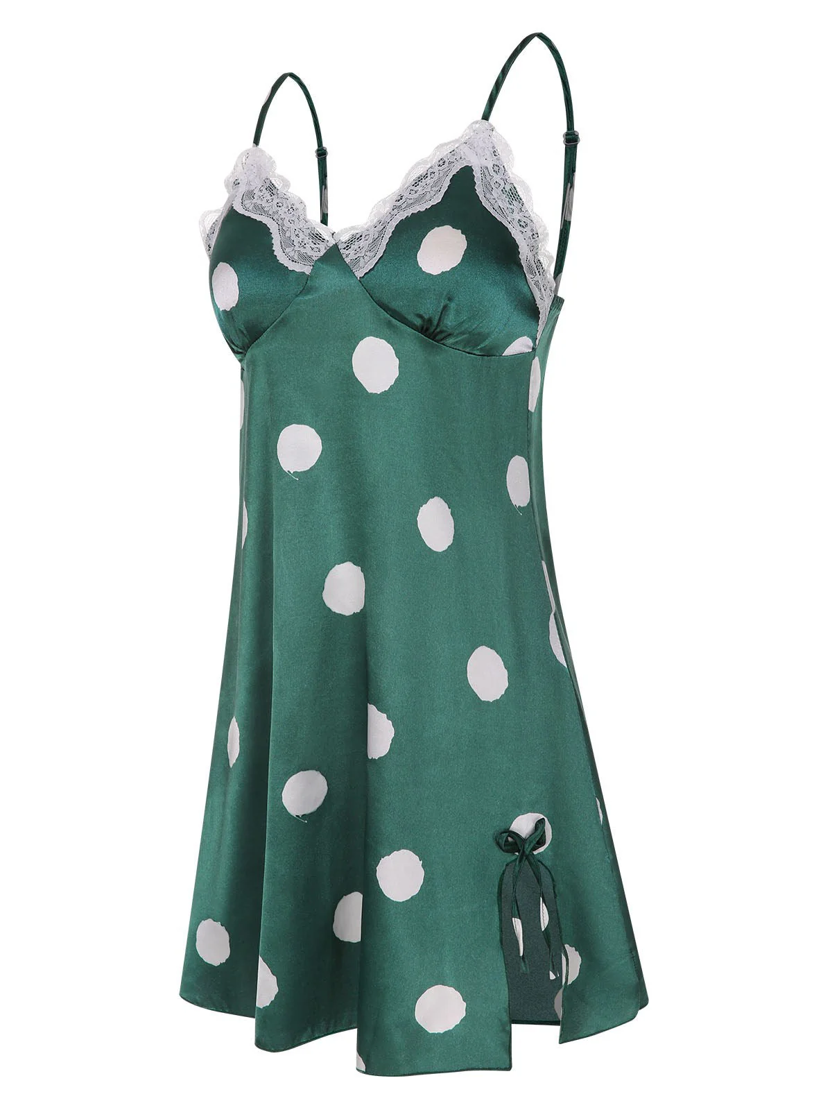 Grün 1950er Polka Dot Spitze Spaghetti Träger Nachtwäsche - Image 3