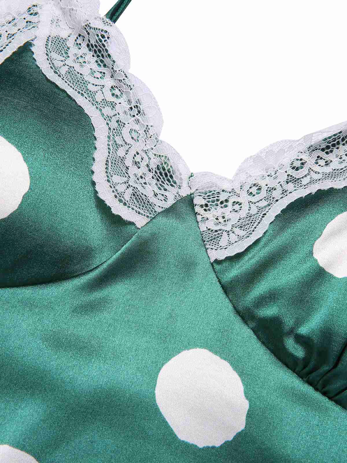 Grün 1950er Polka Dot Spitze Spaghetti Träger Nachtwäsche - Image 5