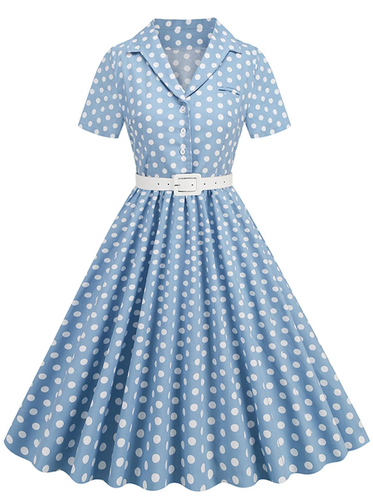1950er Polka Dots Revers Swing Kleid mit Gürtel - Image 4