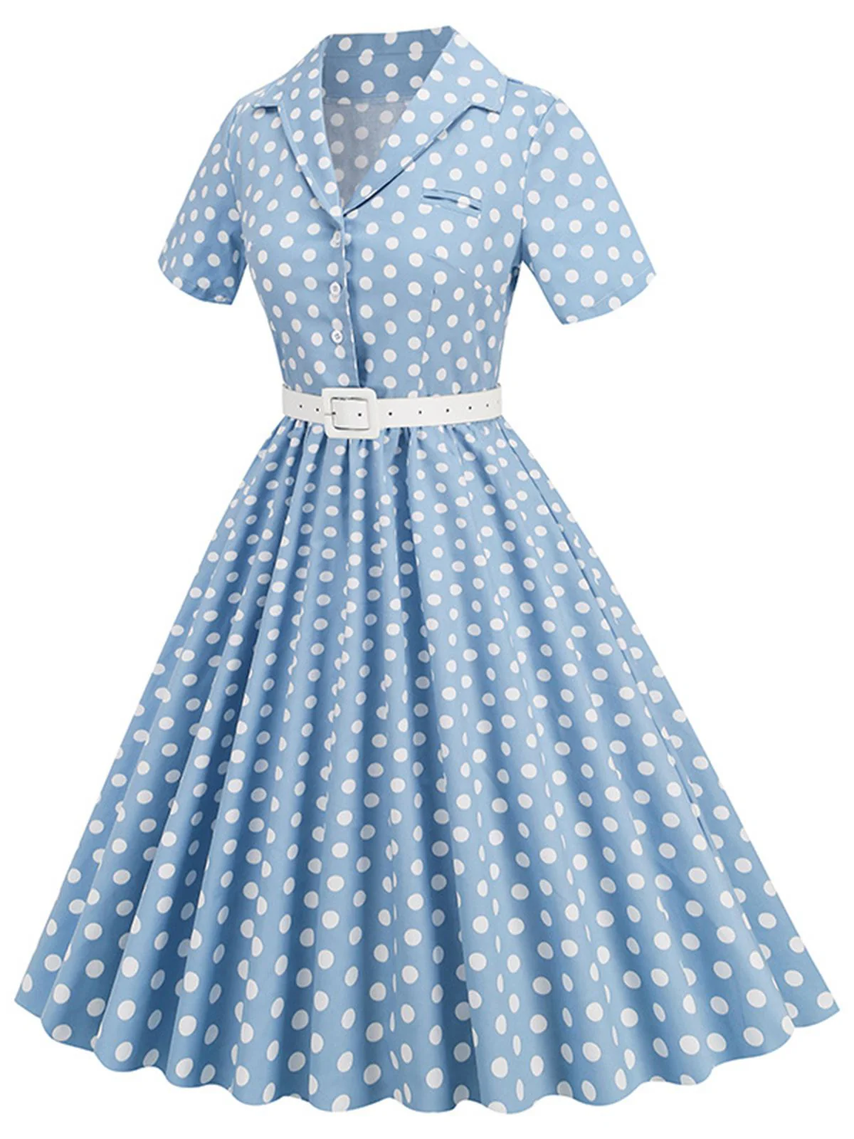 1950er Polka Dots Revers Swing Kleid mit Gürtel - Image 5