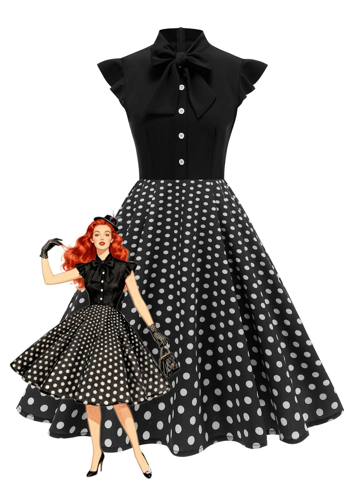 1950er Polka Punkte Bogen Swing Kleid - Image 10