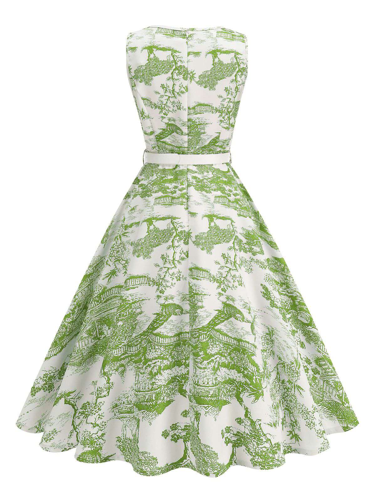 1950er Porzellan Landschaft Ärmellos Gürtel Kleid - Image 4