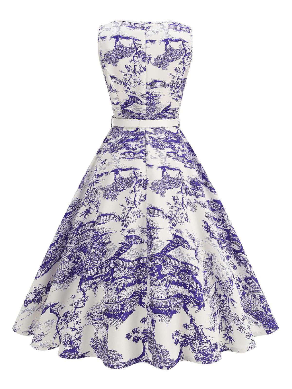 1950er Porzellan Landschaft Ärmellos Gürtel Kleid - Image 6