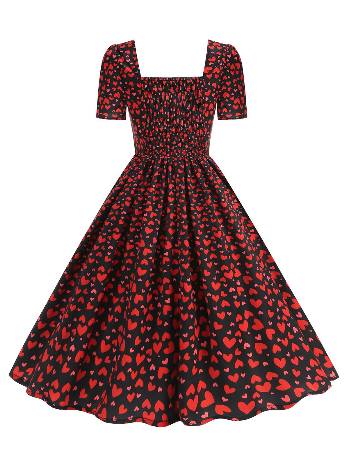 1950er Quadratischer Hals Herz Dots Kleid - Image 2