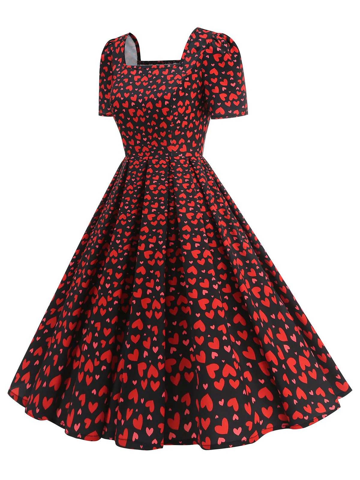1950er Quadratischer Hals Herz Dots Kleid - Image 3