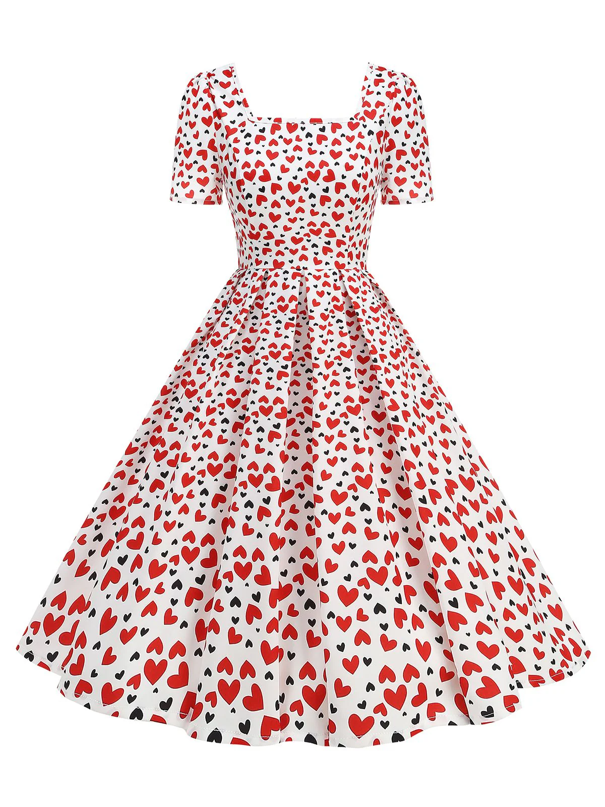 1950er Quadratischer Hals Herz Dots Kleid - Image 4