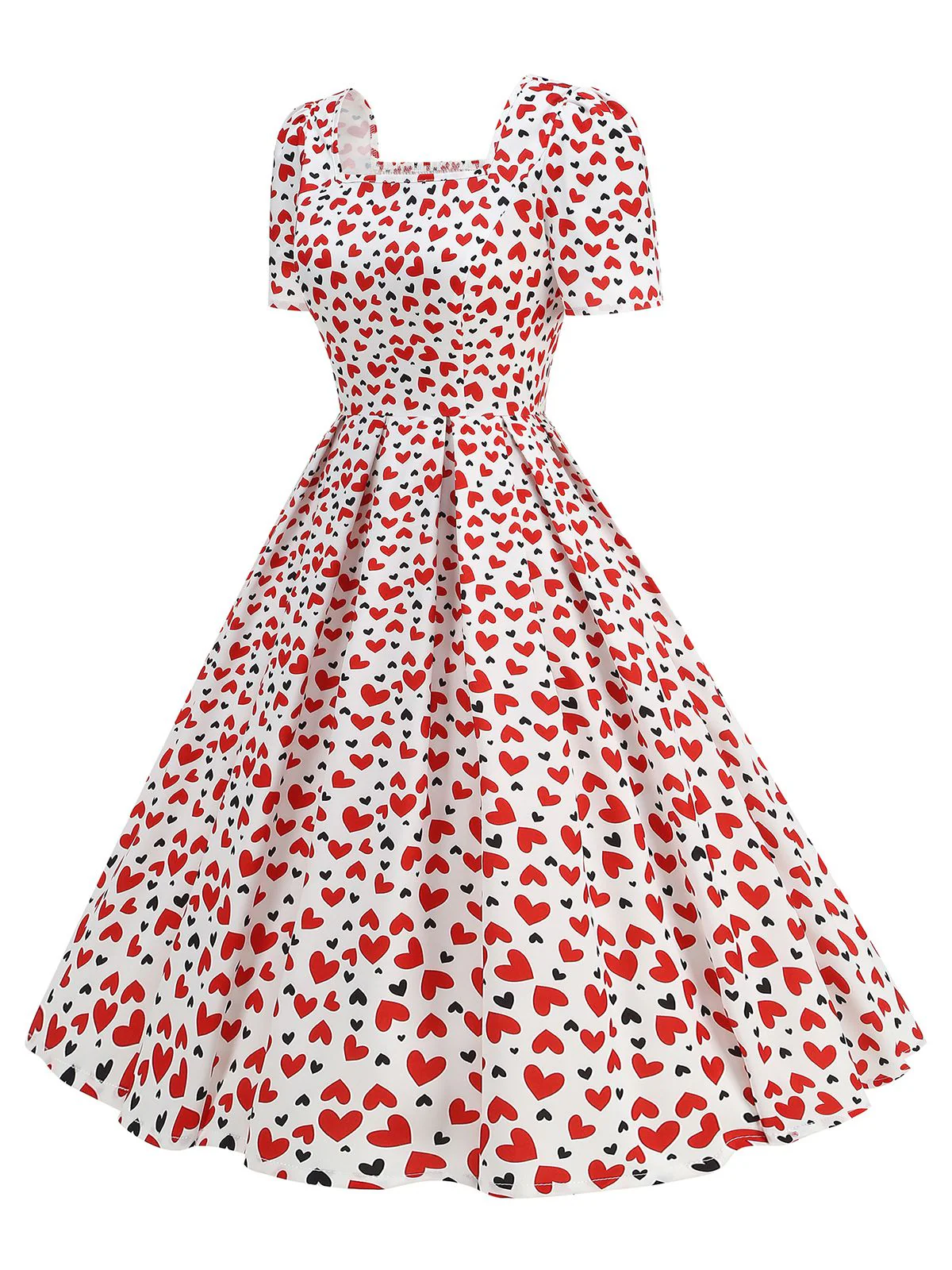 1950er Quadratischer Hals Herz Dots Kleid - Image 5