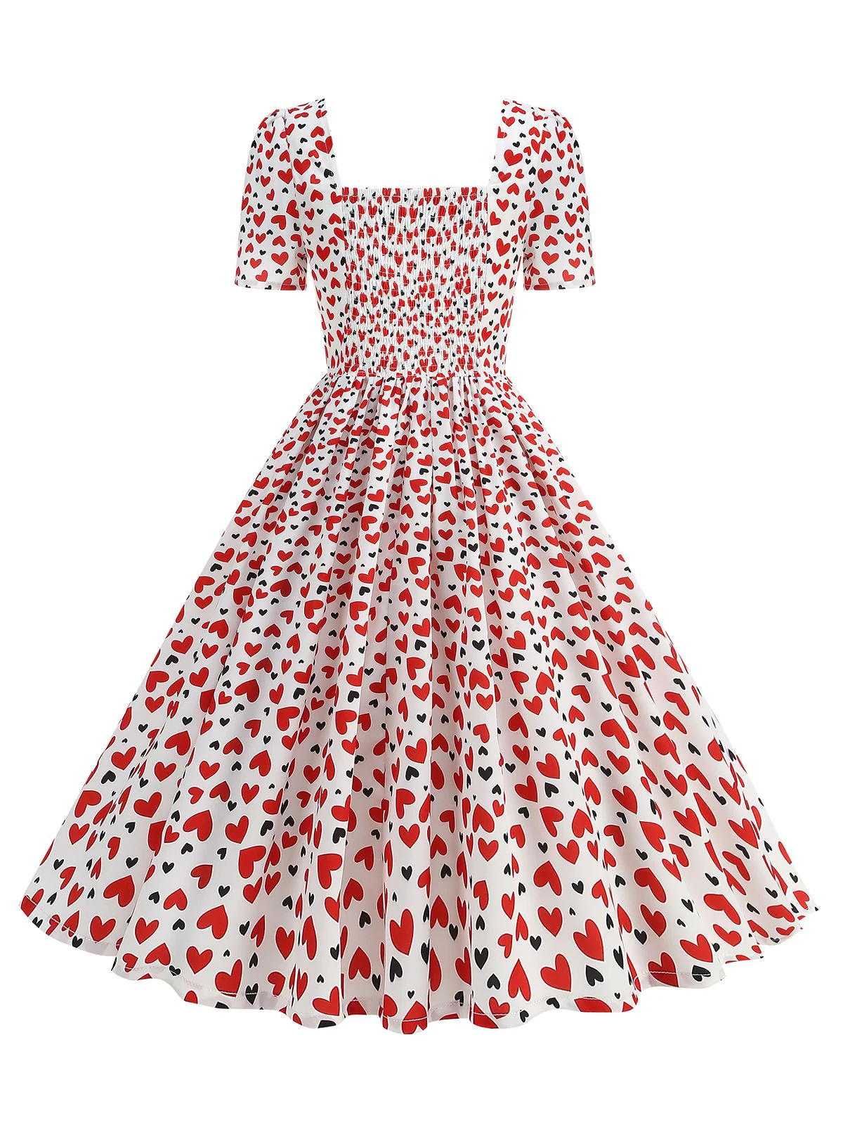 1950er Quadratischer Hals Herz Dots Kleid - Image 6