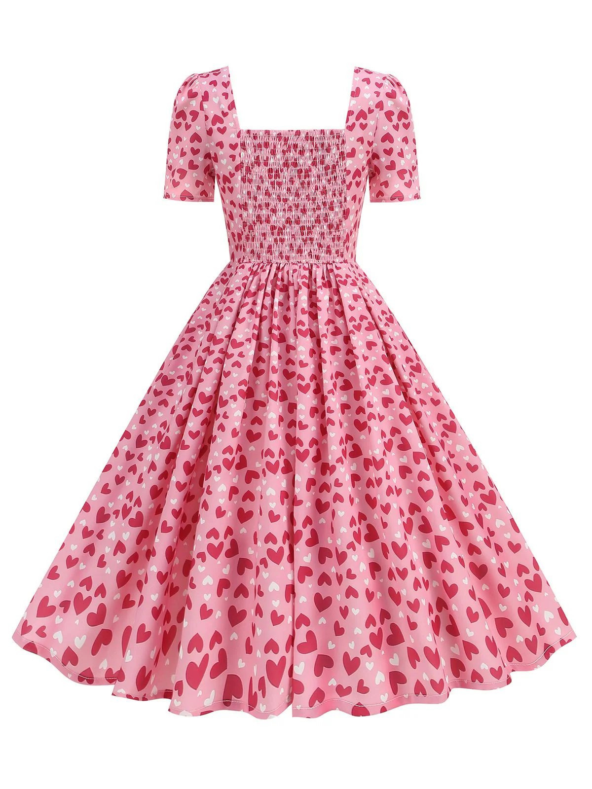 1950er Quadratischer Hals Herz Dots Kleid - Image 7