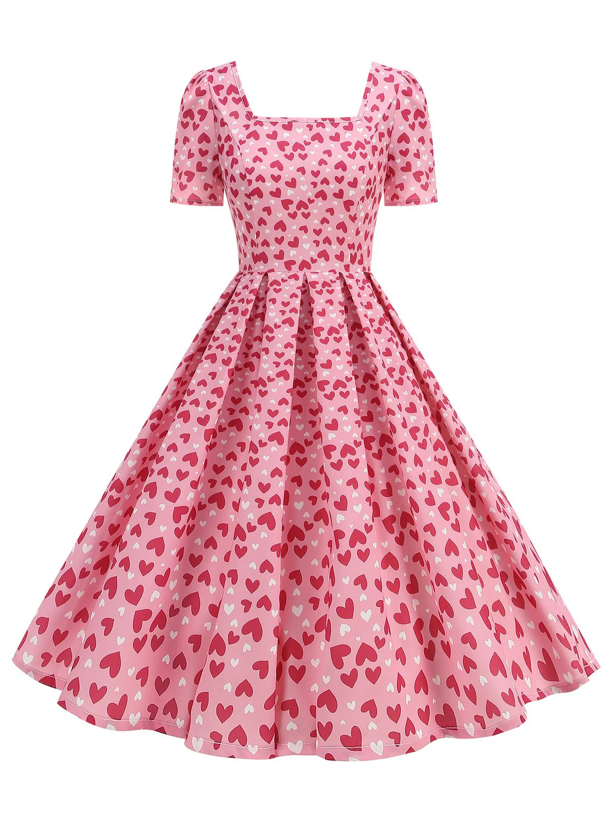 1950er Quadratischer Hals Herz Dots Kleid - Image 8