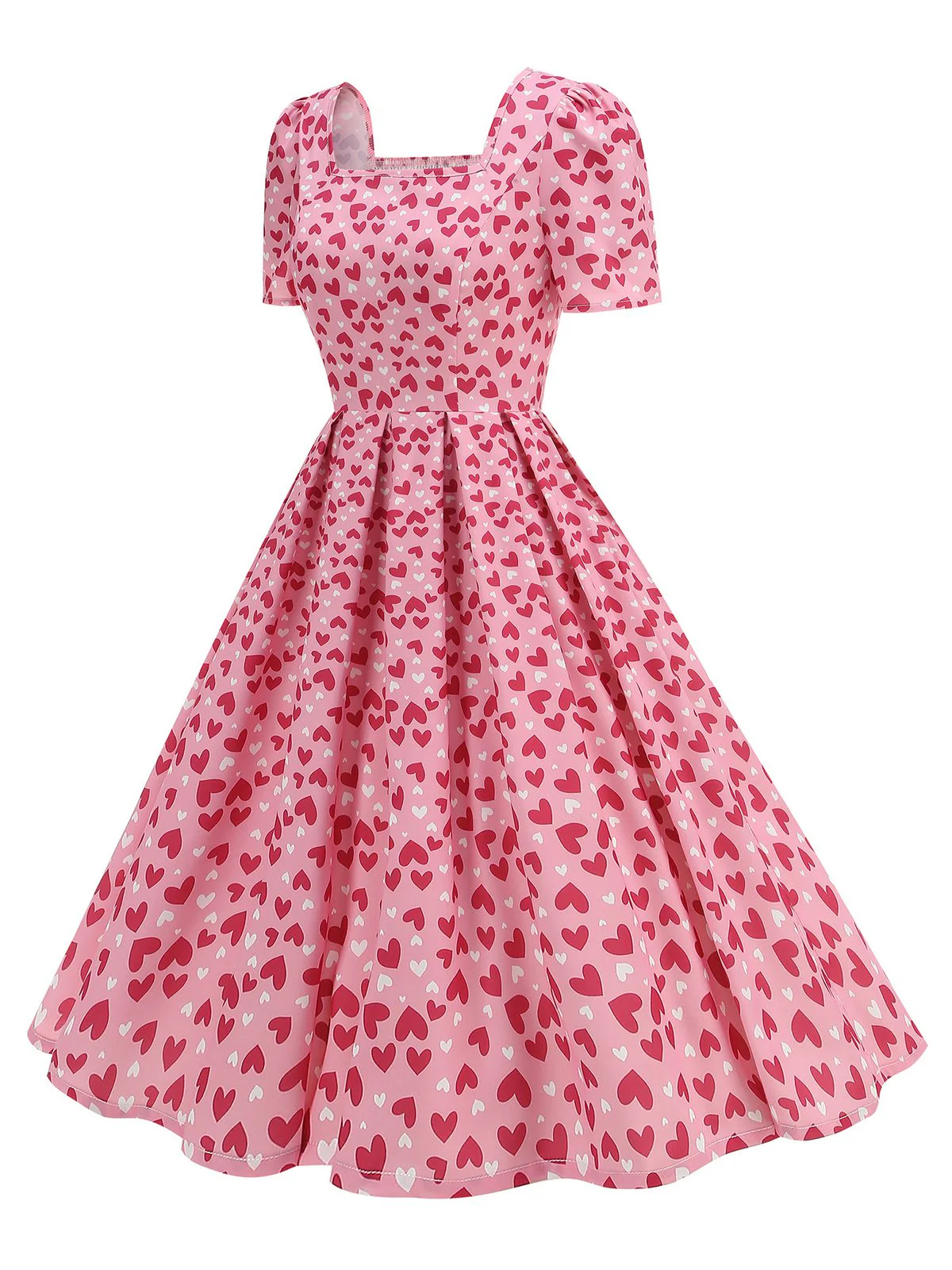 1950er Quadratischer Hals Herz Dots Kleid - Image 9