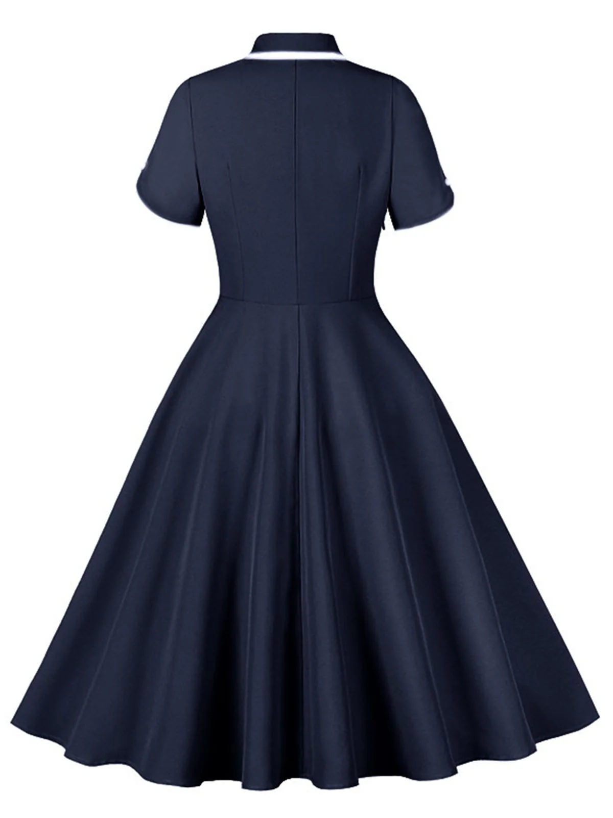 1950er Revers Geknöpft Kurze Ärmel Solide Kleid - Image 2