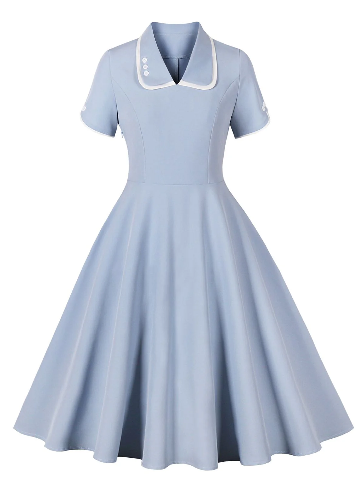 1950er Revers Geknöpft Kurze Ärmel Solide Kleid - Image 5