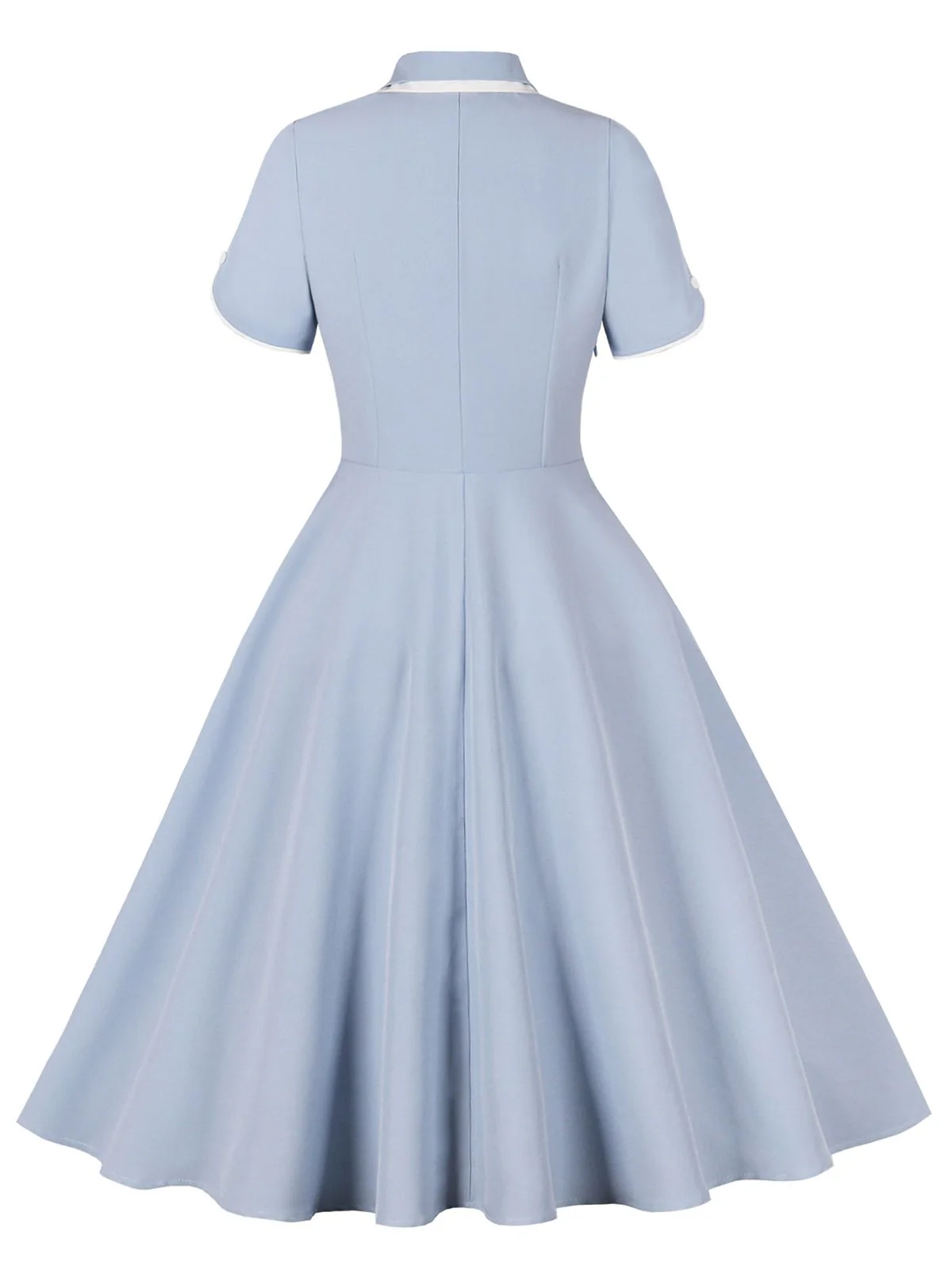 1950er Revers Geknöpft Kurze Ärmel Solide Kleid - Image 6