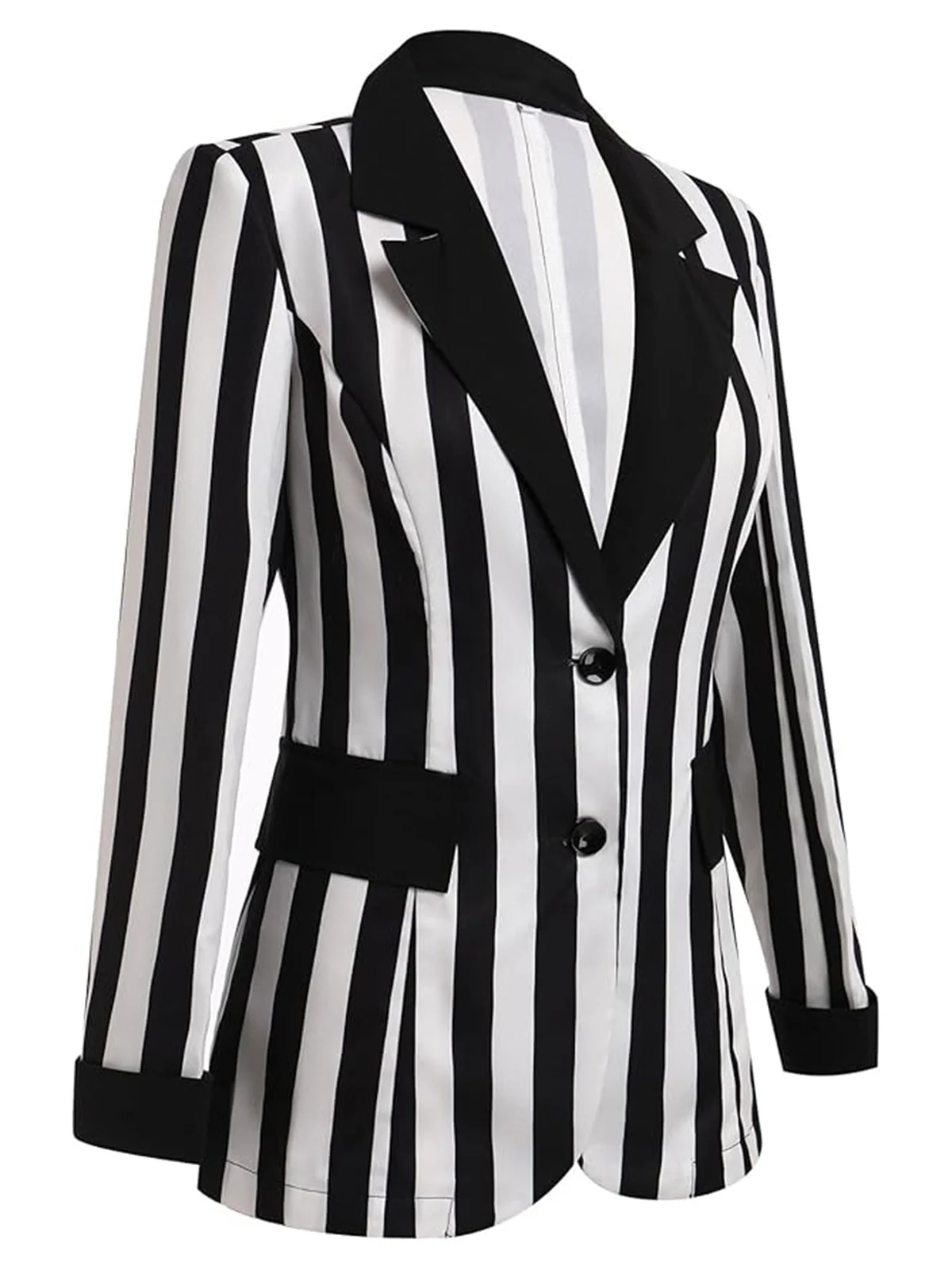 1950er Beetlejuice Kostüm Revers Kontrast Schwarz & Weiß Streifen Blazer - Image 3